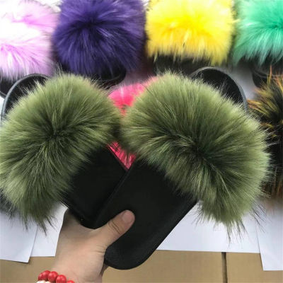 Faux Fur Slippers Women Home Fluffy Flat Slides Comfort Furry House Shoes Winter Sweet Shoes Female Slipper Indoor Flip FlopsTH