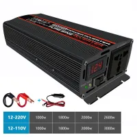 DC12V เครื่องแปลงแรงดันไฟฟ้าเครื่องแปลงไฟคลื่นไซน์บริสุทธิ์แบบเครื่องแปลงกระแสไฟรถยนต์ตัวแปลงเต้ารับ24V ถึง AC 110V 220V สำหรับรถยนต์บ้าน