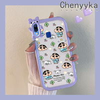 เคส Chenyyyka สำหรับ VIVO Y95เคส Y91i Y91สีเทียนแบบเต็มหน้าจอ Shin-Chan เคสรูปแบบโบว์มอนสเตอร์น้อยกันกระแทกเคสโทรศัพท์โปร่งใสฝาครอบป้องกันเลนส์กล้องถ่ายรูป TPU ซิลิกาเจล