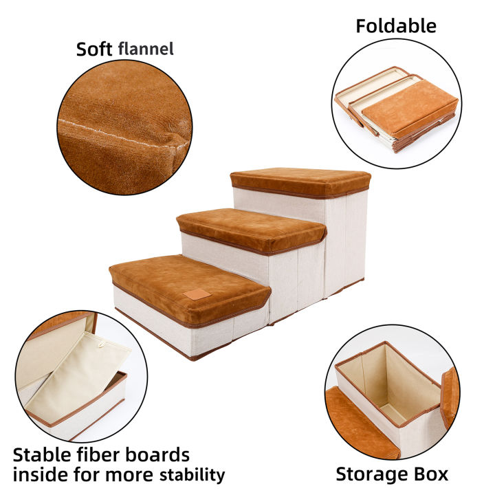 สัตว์เลี้ยงขั้นตอนขั้นตอนสุนัขพับสุนัขบันได3ชั้นสุนัขขั้นตอนสำหรับโซฟาเตียงนอนที่มีประโยชน์เก็บพื้นที่โหลดสูงสุด-แบริ่งน้ำหนัก30กก