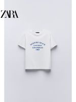 ▫♘ ZARA new style womens right shoulder cotton printed T-shirt 5643820 060