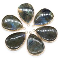 【CW】 Fashion Drop-shaped Labradorite Edging Pendant Charms for Jewelry Making Necklace Accessories 1PC 22x40mm