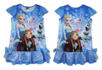 เสื้อผ้าเด็กลายการ์ตูนลิขสิทธิ์แท้ เด็กผู้หญิง ชุดเจ้าหญิง ดิสนีย์ ชุดลำลอง ชุดแขนสั้น/กุด ชุดประโปรง เดรส Frozen Disney ผ้ามัน DFZ215-212 BestShirt