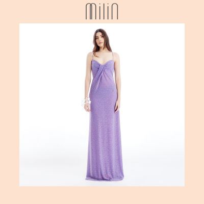[MILIN] Glitter Front drape with open-back spaghetti straps dress เดรสยาวสายสปาเกตตี้จับจีบเว้าหลังผ้ากลิตเตอร์ตกแต่งชิ้นผ้าจับจีบด้านหลัง / 41 Tipsy Martini Maxi Dress
