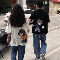 zhouyiping เสื้อคู่รักชายหญิง Oversize เสื้อผ้าแฟชั่นเกาหลี เสื้อยืดโอเวอร์ไซส์ผู้หญิง สกรีนลายการ์ตูน วินเทจ ทรงหลวม แนวสตรีท