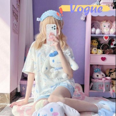 Vogue🌟พร้อมส่ง🌟 ชุดนอน เสื้อคอกลมแขนสั้น กางเกงขาสั้น ผ้านิ่มใส่สบายมาก (DX-7321)