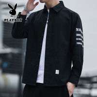 PLAYBOY แฟชั่นผู้ชายสไตล์เกาหลีฤดูร้อนครึ่งแขนเสื้อลำลองลายเสื้อผู้ชายพิมพ์หลวม