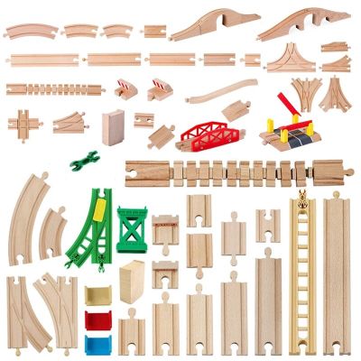 All Kinds Wooden Railway Tracks Set Beech Wooden Train Track Accessories Crossroad Bridge Educational Toys for Kids Gifts