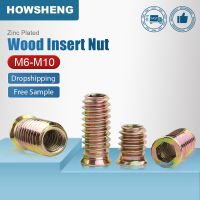 HOWSHENG 10-40pcs Wood Insert Nut M6 M8 M10 Carbon Steel Zinc Plated  Hexagon Wood Insert Nut Screw in Nut Connector Nails Screws Fasteners