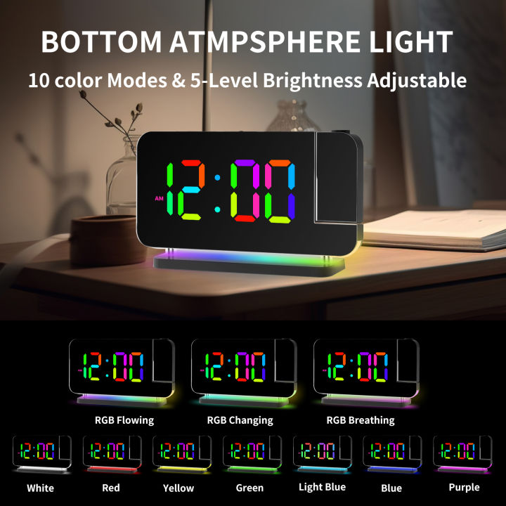 holed-projection-นาฬิกาปลุกดิจิตอลที่มีสีสันแบบไดนามิก-rgb-night-light-heavy-sleepers-นาฬิกา-usb-charger-นาฬิกาปลุกเด็กสำหรับห้องนอน