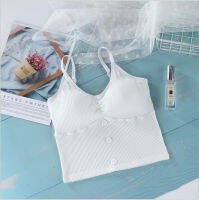 ?Angle Bra ? (N452) เสื้อครอป ท็อปครึ่งตัว ตัวยาว สายปรับระดับ แต่งกระดุมหน้า