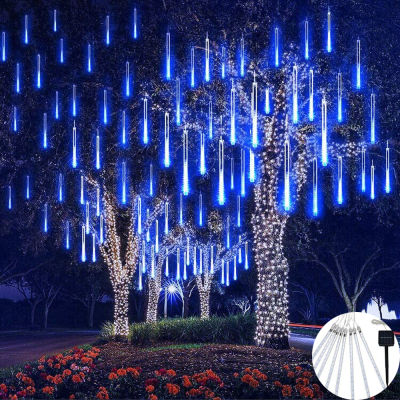 Solar Powered LED Meteor Shower Icicle Christmas Lights Waterproof Raindrop Tube String Lights For Garden Holiday Wedding Party