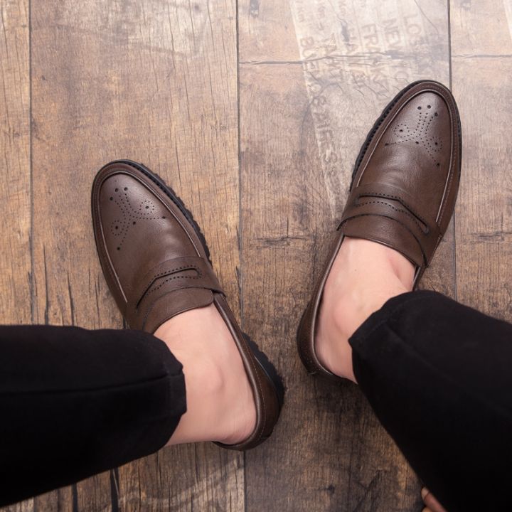 รองเท้าโลฟเฟอร์ผู้ชาย-penny-ขนาดใหญ่-38-47-รองเท้าชุดผู้ชายสีดำสีน้ำตาลพู่รองเท้าไม่มีส้นรองเท้าผู้ชายอย่างเป็นทางการสำหรับแพลตฟอร์มธุรกิจ
