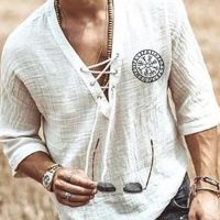 Mens White T-shirt Summer Top Casual Shirt Man Blouse Short Sleeve Cotton Linen Shirts Men Loose Baggy Shirt Silk Chemise Homme