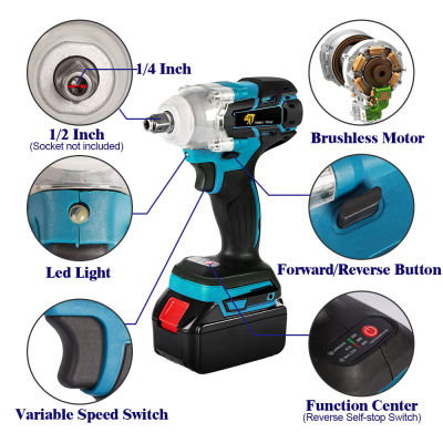 520N.M 18V Brushless Electric Wrench Cordless Impact Wrench 12 inch Power Tools 15000Amh Li Battery Adapt to Makita 18V Battery