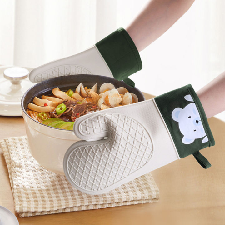 ถุงมือสำหรับเตาเตาอบถุงมือใช้งานง่ายอบสำหรับทำอาหารในครัวถุงมือถุงมือ-bbq-สำหรับใช้ในครัวกันอุณหภูมิสูงสองชั้นซับในลายทอ