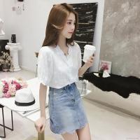 Women Sweet White Blouse Lace Hollow Out Half Sleeves Solid Color Tops