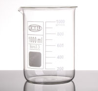 บีกเกอร์แก้ว1000มล.,บีกเกอร์1L แบบต่ำ,หนึ่งลิตร,แก้ว Borosilicate 3.3