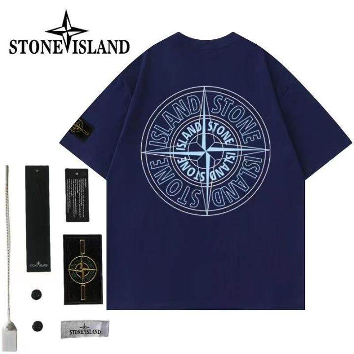 stone-lsland-เสื้อยืดคู่รักทำจากผ้าฝ้ายพิมพ์ลายสโตนไอซ์แลนด์-เสื้อยืดคู่รักคอกลมใส่สบายสำหรับผู้ชายและผู้หญิง