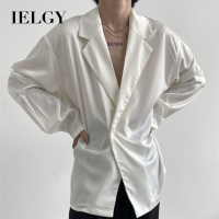 IELGY เสื้อสีทึบชายผ้าไหมน้ำแข็ง,ชุดขนาดเล็กลำลอง