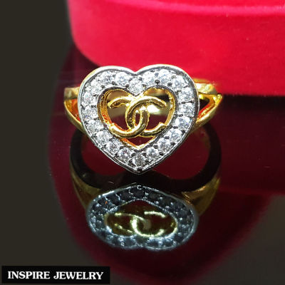Inspire Jewelry ,แหวนรูปหัวใจ CN ประดับด้วยเพชรCZ  ตัวเรือนหุ้มทองแท้ 24K ขนาด  1.4  x 1.2 CM  พร้อมกล่องกำมะหยี่