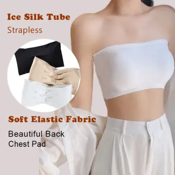 Women Ice Silk Seamless Tube Top Removable Strapless Chest Pad Bra