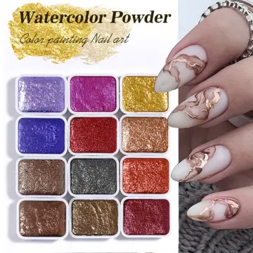 6/12 Colors Shimmer Solid Watercolor Paints Set Glitter Pearlescent Nail  Paint Pigment Watercolors Drawing School Art Supplies