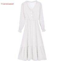 Yoaresweet French long-sleeved dress female waist is thinner and V-neck mid-length fairy skirt