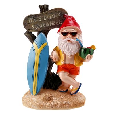 Resin Funny Gnome Figurines with Surfboard Welcome Sign Its 5 OClock Somewhere Statue for Home Garden Yard Decoration