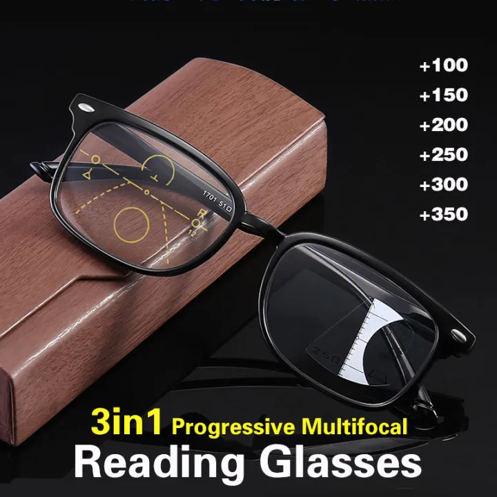 3in1 Progressive Multifocal Reading Glasses Look Far and Near AntiBlue