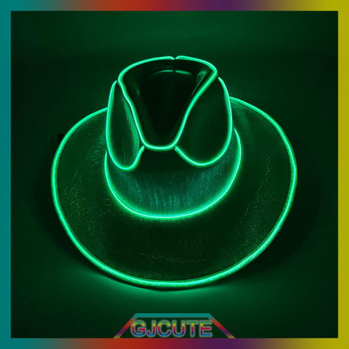 gjcute-หมวกคาวบอยเรืองแสง-led-สำหรับเจ้าสาว-หมวกบาร์เรืองแสงไฟดิสโก้