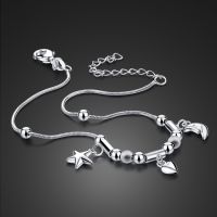 Bohemia Sweet Simple Stars Moon Heart Anklet 100% 925 Sterling Silver Ankel Beach Foot Chain Bracelet Women Jewelry Girl Gift