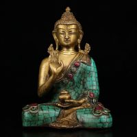 5.9 Chinese- opper Bronze Inlaid Gem Gilded Buddhism sakyamuni Buddha