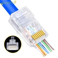 AXW9994สายเคเบิลอะแดปเตอร์ผ่านรูชุบทองปลั๊ก RJ45 CAT5E แจ็ค Cat6 UTP ตัวเชื่อมต่อเครือข่ายสายเคเบิลปลั๊กโมดูลสายเคเบิลอีเทอร์เน็ตเชื่อมต่อ RJ45