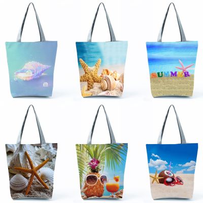 Starfish Shell Shape Tote Cartoon Casual Women Shoulder Bag High Capacity Foldable Travel Beach Bag Eco Reusable Shopping Bags