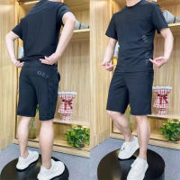 Fast Shipping Ice Silk Loose Casual Set Sports Suit Men 23 Summer Net Eye Stitching Fashion Handsome High Bombs Shorts