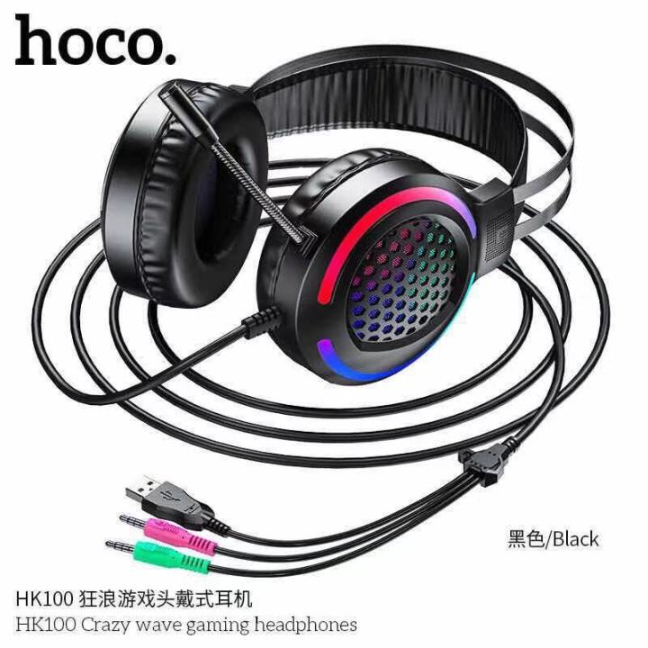 new-hoco-hk100-แบบพกพาสายหูฟังเล่นเกม-over-ear-สเตอริโอเพลงกีฬาชุดหูฟังพร้อมไมโครโฟน