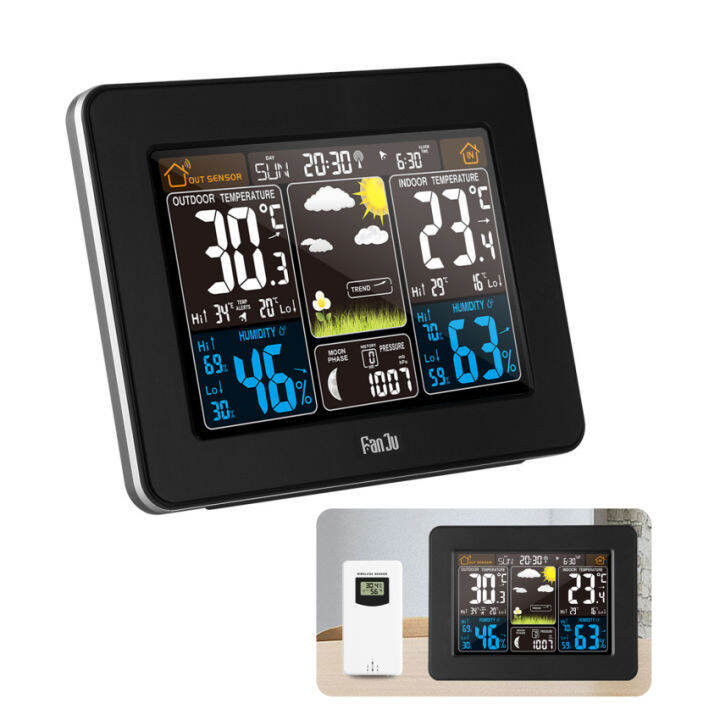 Akozon Stazione Meteo Senza Fili – Termometro Interno/Esterno Con Display LCD E Sensore, Temperatura Max/Min, Nero