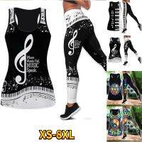 Piano Melody Hollow 3D Print Sleeveless Shirt Summer Vest for Women Yoga Tank Tops Leggings Suit XS-8XL