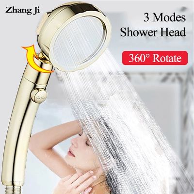 Zhangji 360 Degree Rotating R Golden Shower High Pressure 3 Modes with Stop Button Water Saving ABS Plastic Shower Head