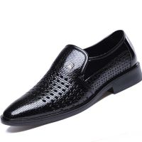 Summer New Leather Mens Business Formal Shoes Hollow Out Soft Mens Oxfords Shoes Slip on Mens Flat Dress Shoes