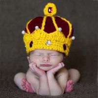 Handmade Crochet King Crown Baby Crystal Pearls Beanies Hats Caps Newborn Boy Girl Photography Props Knitted Cap H125  by Hs2023