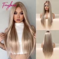 【jw】✔◕☊ Blonde Front Synthetic Wigs Straight Hair Wig for Resistant