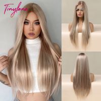 【jw】❍♗  Blonde Front Synthetic Wigs Straight Hair Wig for Resistant