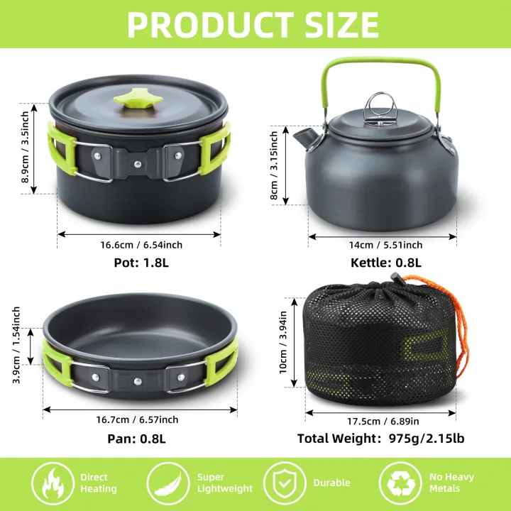 ตั้งแคมป์ทำอาหารชุดตั้งแคมป์ชุดเครื่องครัว16ชิ้นตั้งแคมป์หม้อแพนชุดรังค่ายปรุงอาหารชุดตั้งแคมป์และเดินป่ามินิเครื่องครัวตั้งแคมป์แบกเป้กระทะชุด