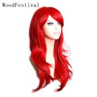 WoodFestival Women 39;s Red Cosplay Wigs Synthetic Hair Wig With Bangs Wavy Long Pink Green Purple Black Blue Brown Blonde White