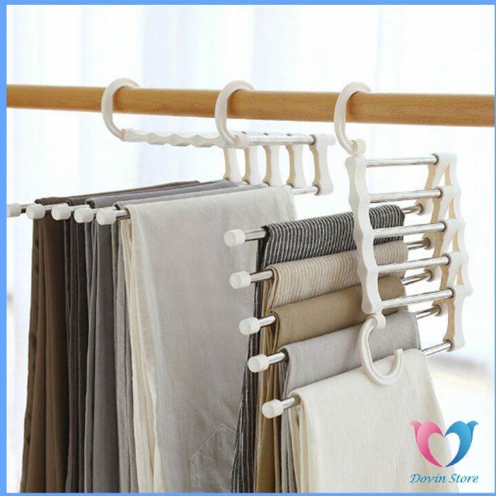 dovin-สแตนเลส-ที่เก็บของในตู้เสื้อผ้า-ที่แขวนกางเกง-foldable-stretch-pants-rack