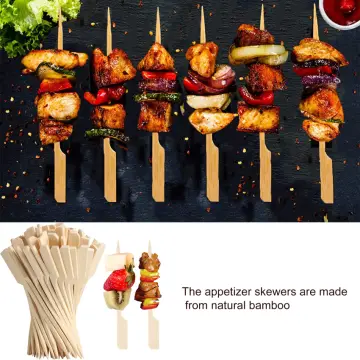 200 PCS Bamboo Skewers for Appetizers, 4.7 Inch Toothpicks, Cocktail Picks  for Drinks, Fruit Kababs, Sausage, Barbecue Snacks, Natural Wooden Paddle