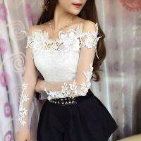 2020 Summer Fashion Lace Blouse Sexy Slash Neck one off Shoulder Shirts Ladies Office korean Tops Long sleeved autumn costumes