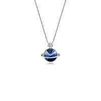 18K White Gold Plated 925 Sterling Silver Blue Planet Necklaces CZ Diamond Pendant Adjustable Chain for Women Girls